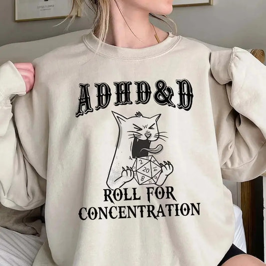 ADHD DnD Cat Shirt,Cat DnD Shirt, Mental Health DM Gift,Dungeons and Dragons Sweatshirt,TTRPG Hoodie,Role Play Tee,Funny...