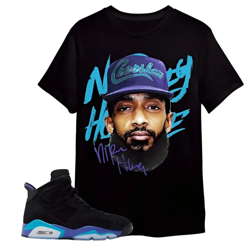 AJ 6 Aqua Unisex Shirt, Hussle Head Shirt To Match Sneaker Graphic Tee Gift For Men Women, Besties Cotton Fabric Hoodie,...