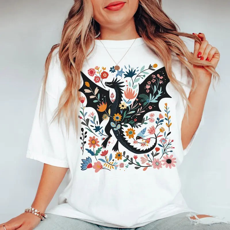 Abraxos t-shirt, Fantasy bookish Merch, Floral Abraxos tshirt, Book Lover tshirt, Fantasy Dragon shirt, Book Shirt,...