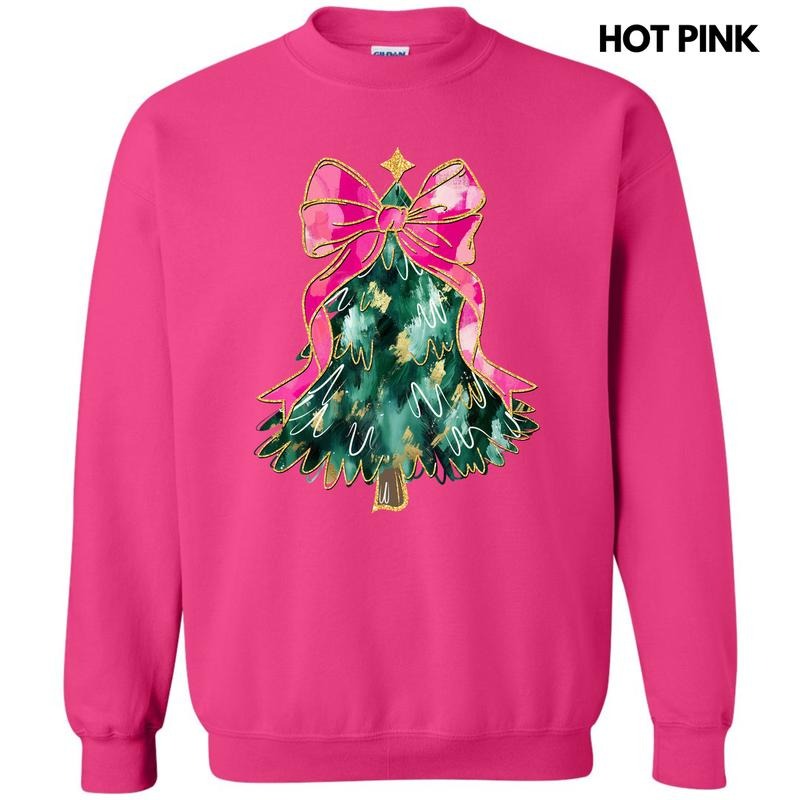 Abstract Pink Bow Christmas Tree Sweatshirt 'NLB' T-Shirts, Hoodie | WearSparks.com