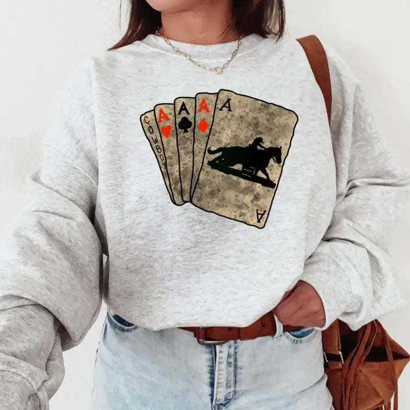 Ace Cards Cowboys cards Sweatshirt, Crewneck Graphic SweatShirt, cowgirl outfits, western outfit women, western tops,...