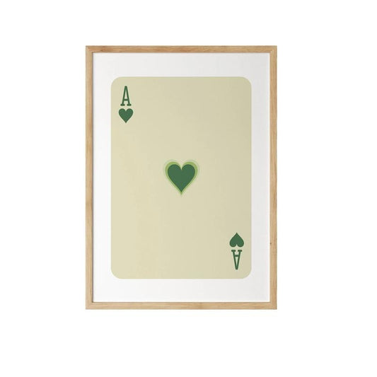 Ace Of Hearts Poster, Green Retro Wall Art, Trendy Ace Card Print, Bar Cart Wall Decor, Gifts For Bestie Sister Art...