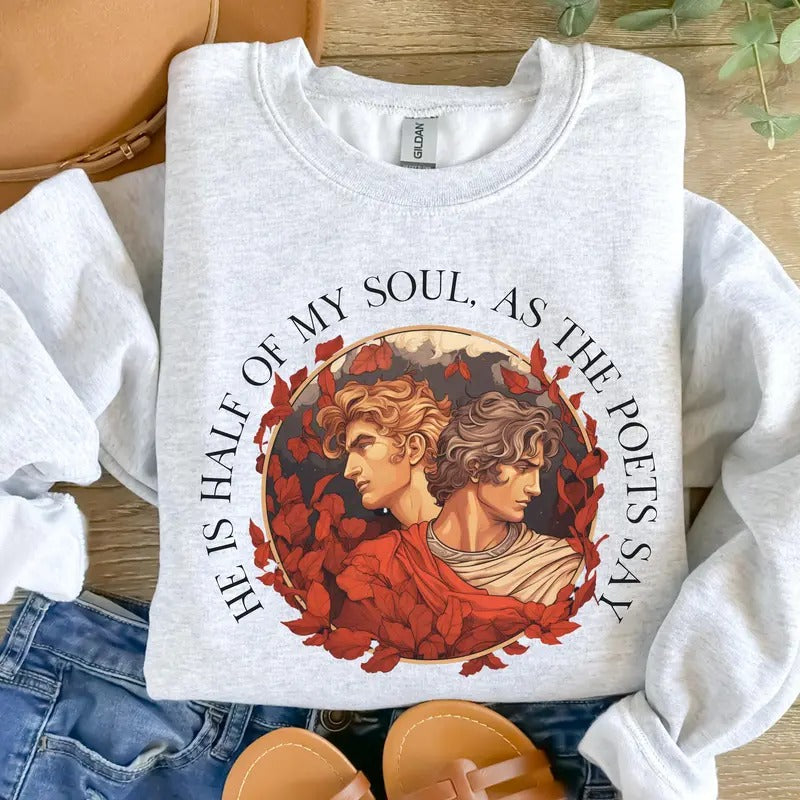 Achilles Patroclus Sweatshirt, Romantasy Quote Book Fandom Merch, Greek Mythology Booktok Hoodie, Iliad Literary Bookish...