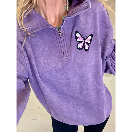 Acid Purple Embroidered Quarter Zip Pullover T-Shirts, Hoodie, Sweatshirt | WearSparks.com