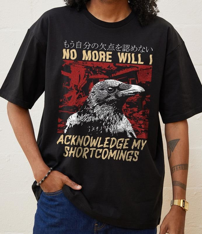 Acknowledge My Shortcomings Crow T Shirt  Vintage Japanese Crow Quote Merch, Animal Outfit, Retro 90s Unisex Gift Hoodie,...