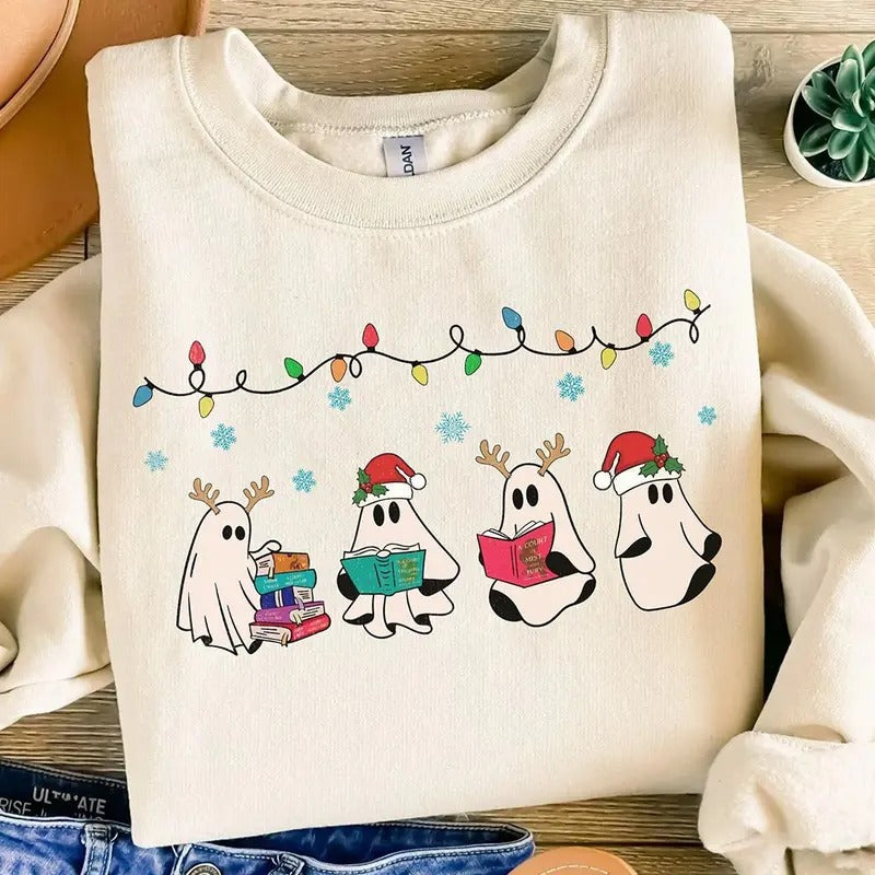 Acotar Ghost Christmas Sweatshirt, Bookish Cute Ghost Tee, Book Reader Christmas Gift, Throne Of Glass, SJM Halloween...
