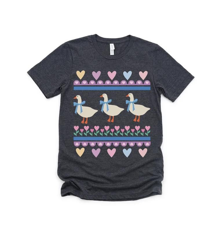 Adorable 1980's Blue Ribbon Goose Ugly Sweater Design Style Art Super Comfort Heavyweight Premium Tees | Unisex Sizing...