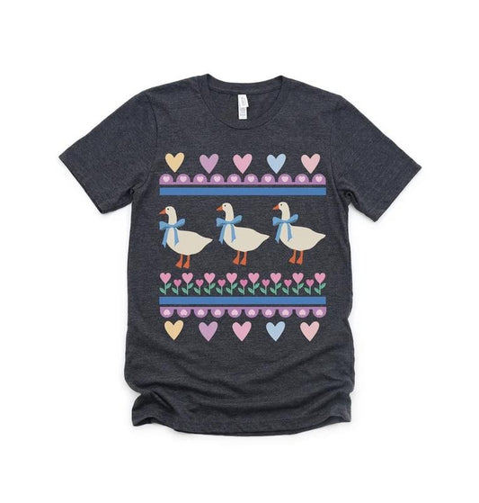 Adorable 1980's Blue Ribbon Goose Ugly Sweater Design Style Art Super Comfort Heavyweight Premium Tees | Unisex Sizing...