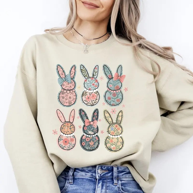 Adorable Floral Bunnies, Easter, Bunny, Jesus, Rabbit, Holiday Sweatshirt, Crew Neck, Women's, Crewneck T-Shirts, Hoodie