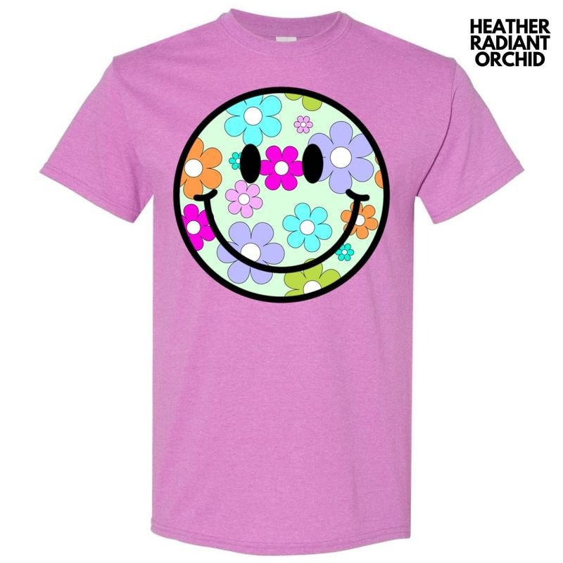 Adorable Floral Happy Face Gildan Short Sleeve T-Shirt 'NLB' Hoodie, Sweatshirt | WearSparks.com