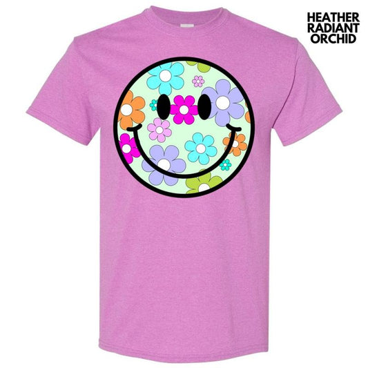 Adorable Floral Happy Face Gildan Short Sleeve T-Shirt 'NLB' Hoodie, Sweatshirt | WearSparks.com