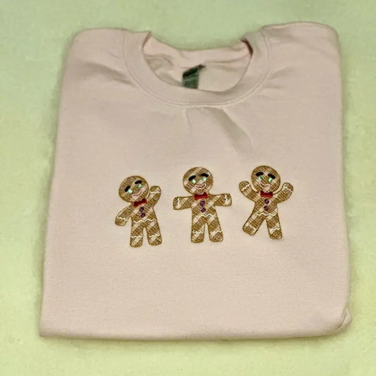 Adorable Gingerbread Embroidered Crewneck Sweatshirt Comfortable Fit Womenswear T-Shirts, Hoodie | WearSparks.com