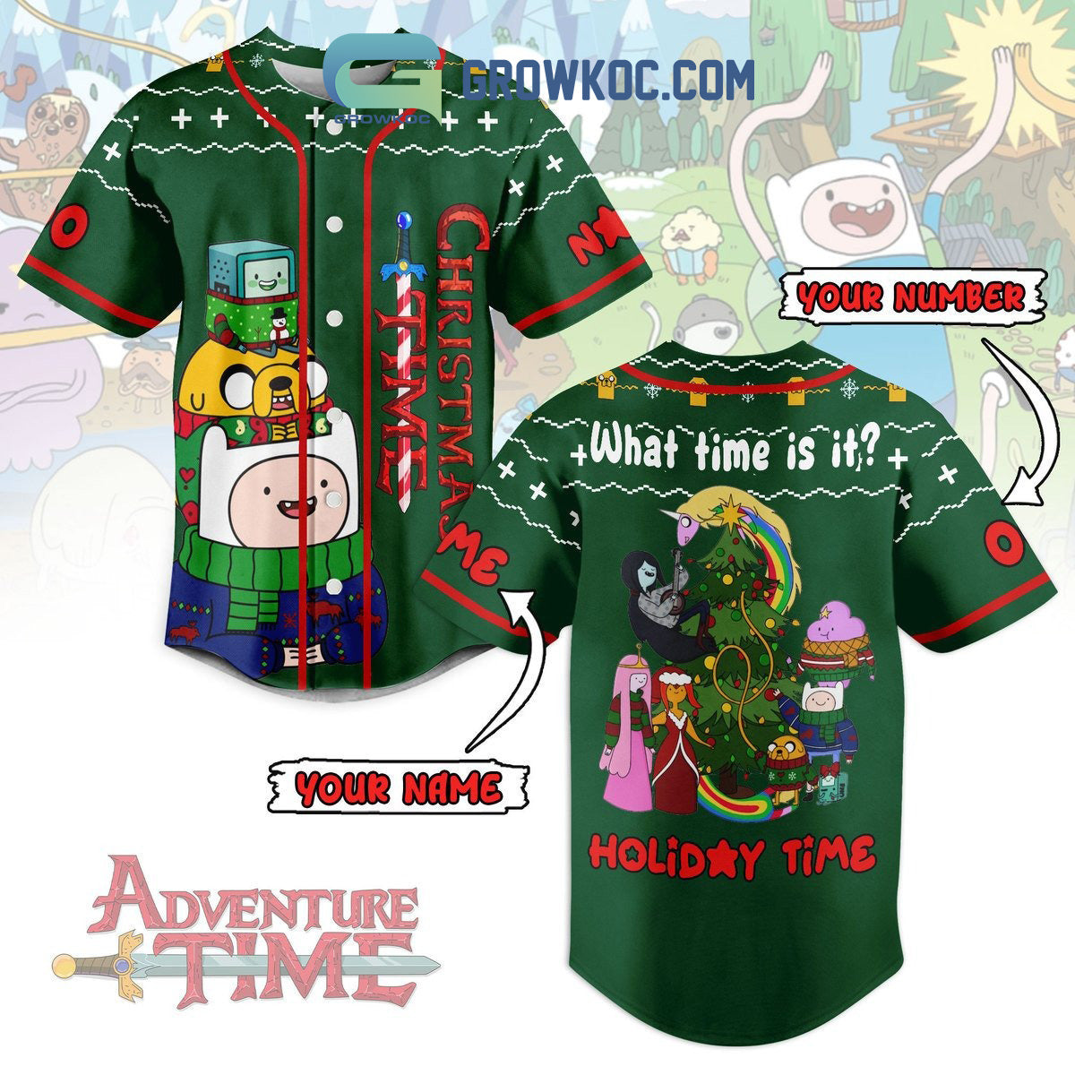 Adventure Time Christmas Holiday Personalized Baseball Jersey