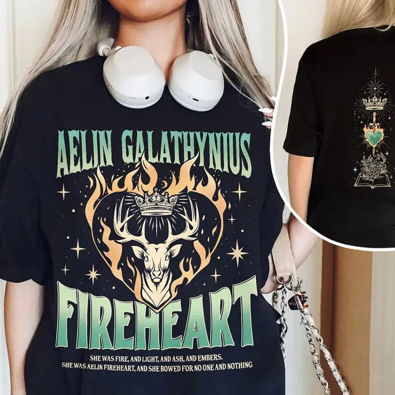 Aelin Galathynius Fireheart Tee Shirt, Terrasen TOG T-Shirt, SJM Inspire Sweatshirt, Kingsflame The Thirteen Shirt, Book...