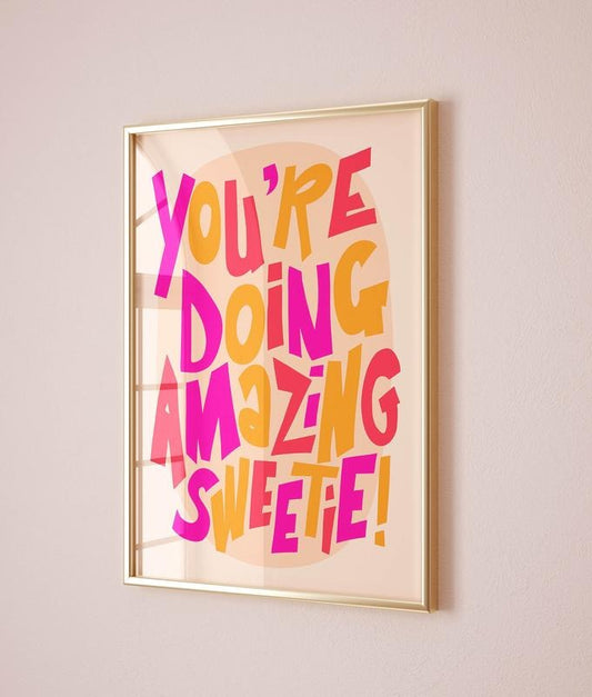 Affirmation Wall Art, Teen Girl Room Decor, Retro Art Print, Maximalist, Preppy Dorm Decor, Pink Orange Wall Art, Poster...