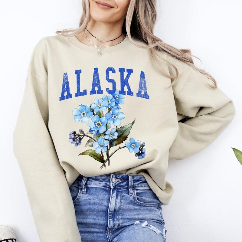 Alaska State Flower Sweatshirt, Crew Neck, Women's, Crewneck T-Shirts, Hoodie | WearSparks.com