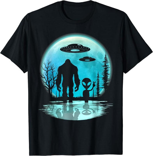 Alien And Bigfoot Moon T-Shirt Hoodie, Sweatshirt | WearSparks.com