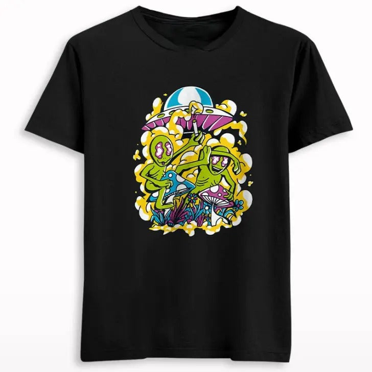 Alien on psychedelic mushroom T-shirt Gift For Her,Him- graphic tee Menswear Top Tshirt Hoodie, Sweatshirt | WearSparks.com