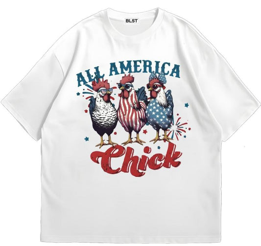 All America Chick American 4th Of July T-Shirt Vintage Tee for Fans Cotton and Machine Washable Hoodie, Sweatshirt
