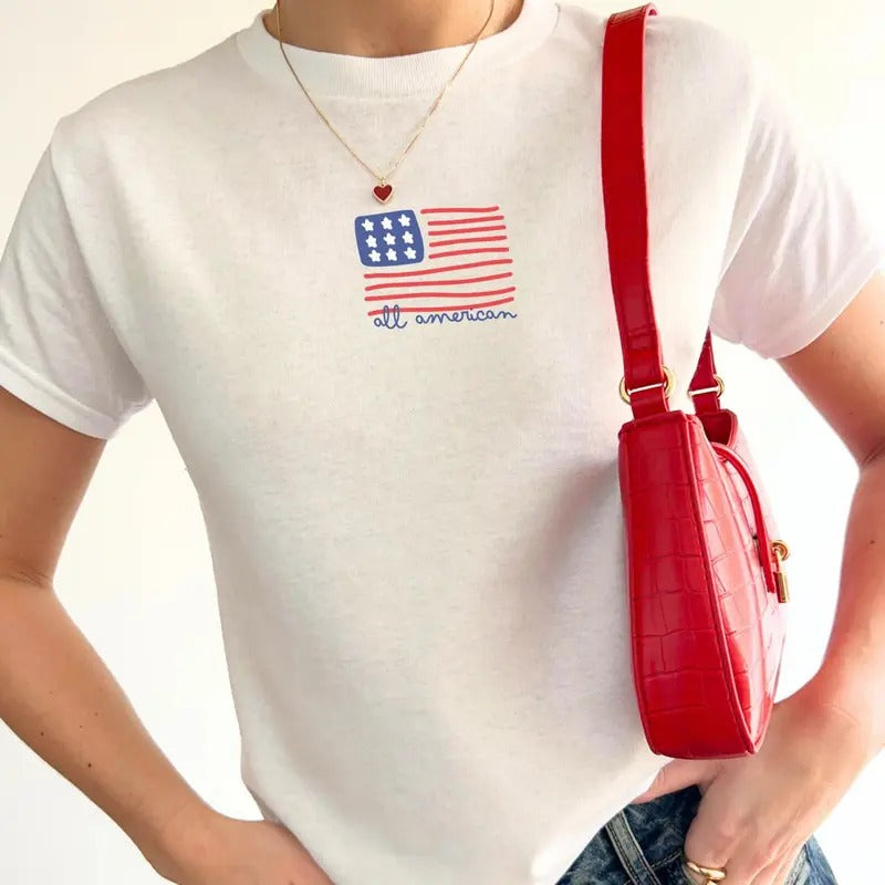 All American USA Flag Baby Tee, Fourth Of July Tee Shirt, American Flag Baby Tee, Independence Day Baby Tee, Patriotic...