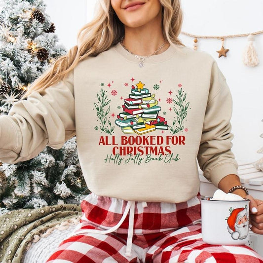 All Booked For Christmas Sweatshirt, Book Lovers Christmas T-shirt, Christmas Bookish Tee, Teacher Christmas Shirt,...