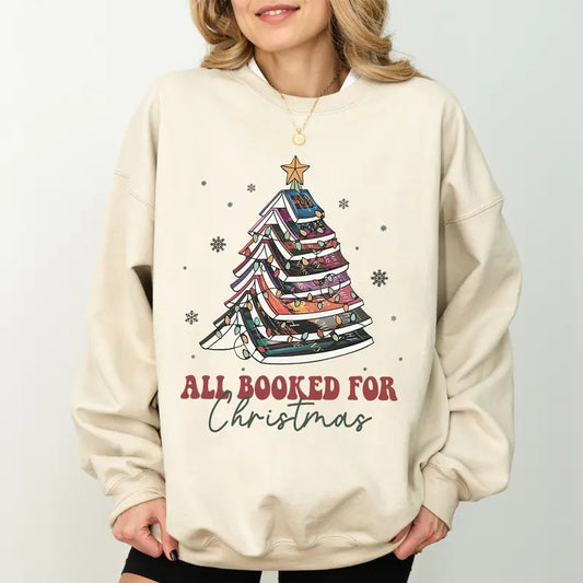 All Booked For Christmas Sweatshirt, TOG Series Book Shirt, Bookworm Christmas Sweater, Christmas Book Tree Shirt, Book...