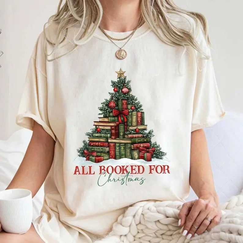 All Booked for Christmas  Shirt, Skeleton Bookish Shirt, Chirtsmas Book Shirt for Book Lover, Book Club Shirt, Librarian...