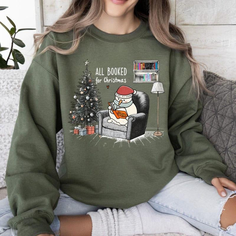 All Booked for Christmas, Cozy Reading Christmas Shirt, Book Lover Winter Sweatshirt, Cute Holiday Gift for Readers Hoodie