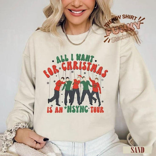 All I Want For Christmas Is An Nsync Tour Sweatshirt, Nsync Go On Tour Sweater, In My Nsync Reunion Era, Nsync Cassette...