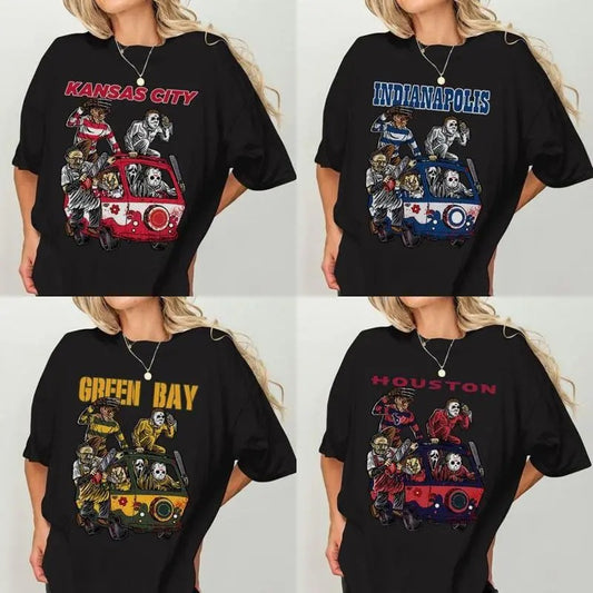All Team Football Halloween Vintage Graphic T- Shirt, Horrow Movie Character Shirt, All Teams Vintage Football Unisex...