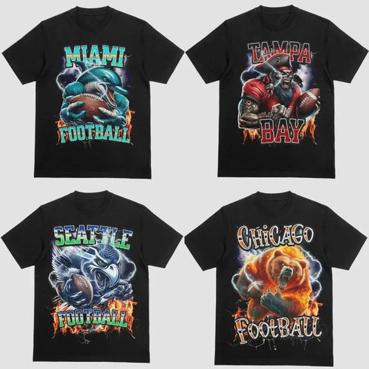 All Team Football Vintage Graphic Throwback Black Color T-shirt, Vintage Football Retro Style Casual Unisex Tee, Sport...