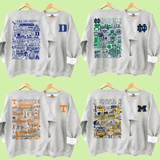 All Team Football Vintage Sketched Sweatshirt, Throwback College Football Crewneck, Unisex Retro Football Fan Pullover...