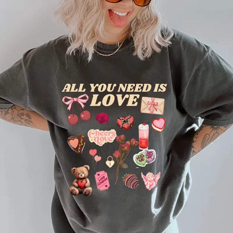 All you need is Love doodles Shirt ~ Unisex Apparel Relaxed Fit Printed In The USA Clothing Womenswear Casual Comfort...