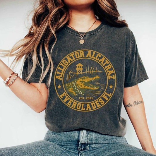 Alligator Alcatraz Shirt, Funny Florida Everglades Tee, Vintage Gator Graphic, Swamp Humor Sweatshirt, Southern Dark...