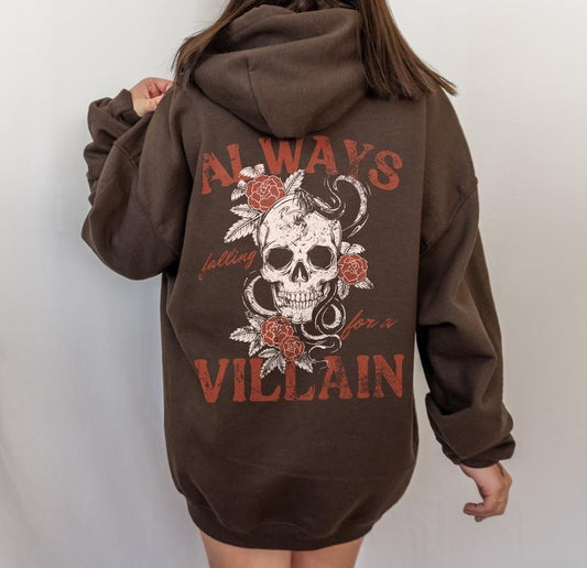 Always Falling For A Villain Hoodie, Book Merch, Dark Academia Poet Shirt, Book Boyfriend Sweatshirt, Book Lover Gift,...