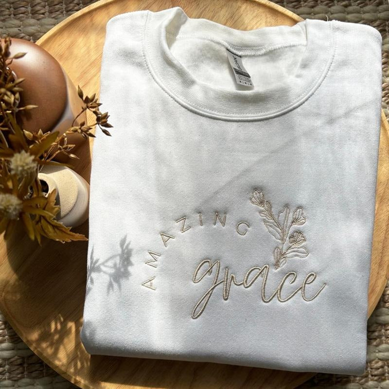 Amazing Grace Embroidered Sweatshirt, Faith Based Apparel Gift T-Shirts, Hoodie | WearSparks.com