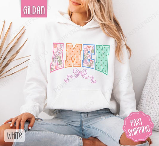 Amen Bow Hoodie, Easter Women's Crewneck, Cute Women's Hooded Sweater T-Shirts, Sweatshirt | WearSparks.com