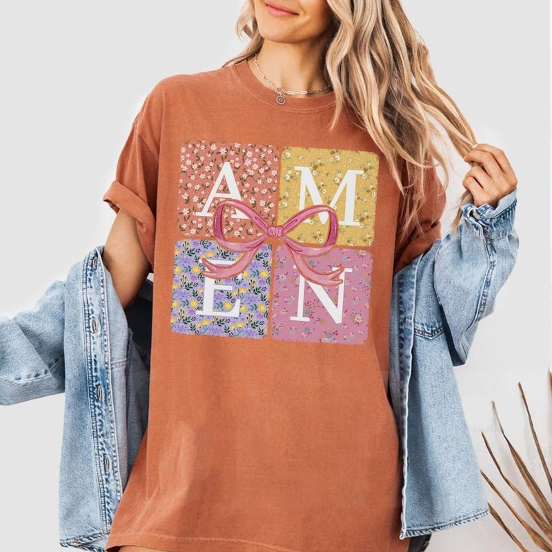Amen Floral Easter Shirt, Christian Faith Tee, Spring Bow Sweatshirt for Women, Inspirational Religious Outfit Hoodie