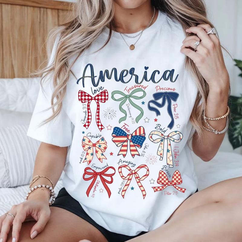 America Coquette Bow T-Shirt, Girly Patriotic Shirt, God Say You Are Sweatshirt, Fourth Of July Shirt, Bible Verse Shirt,...