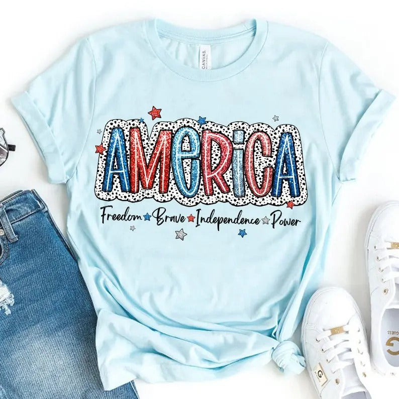 America Dalmatian Shirt, Dalmatian Dots Shirt, 4th Of July Shirt, Freedom Brave Indepence Power, Independence Day Shirt,...