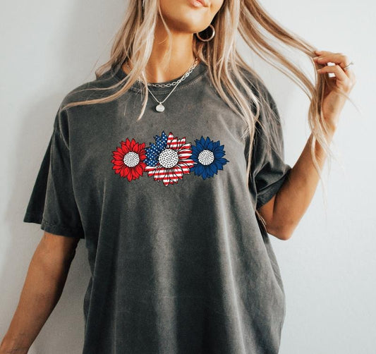 America Sunflower TShirt Usa Flag Flower T Shirt Gift For American 4th Of July Flag Graphic T-shirt Freedom Tshirt...