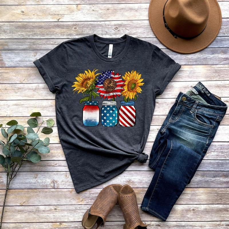 America flag Sunflower Shirt Usa Flag Flower T Shirt Gift For American 4th Of July Flag Graphic T-shirt Freedom Tshirt...