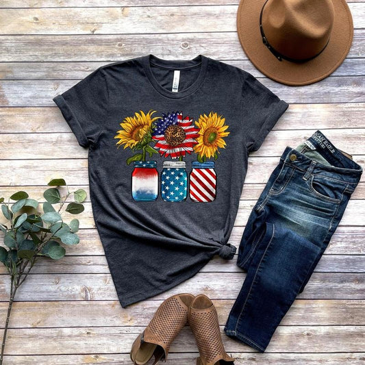 America flag Sunflower Shirt Usa Flag Flower T Shirt Gift For American 4th Of July Flag Graphic T-shirt Freedom Tshirt...
