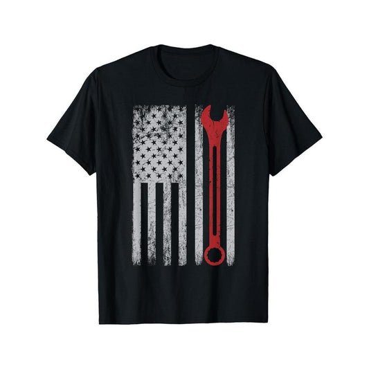 American Flag & Mechanic Tools Graphic Tee - 100% Cotton, Breathable Casual T-Shirt for Men, Perfect for Casual Attire...