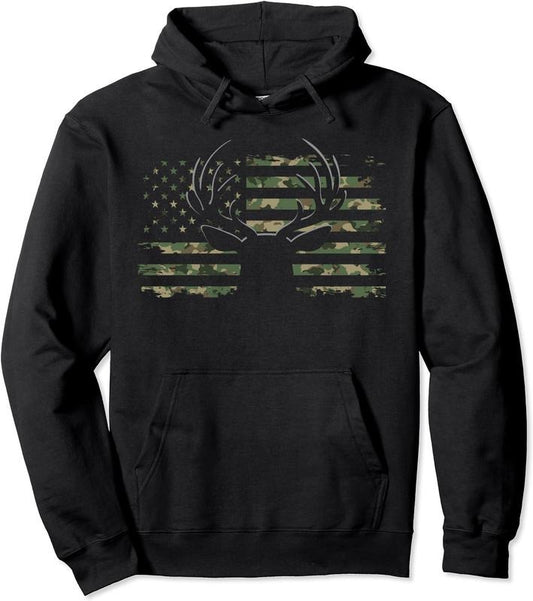 American Flag Camouflage Outdoor Antlers Deer Hoodie | Unisex Hooded Sweatshirt | FAST SHIPPING T-Shirts | WearSparks.com