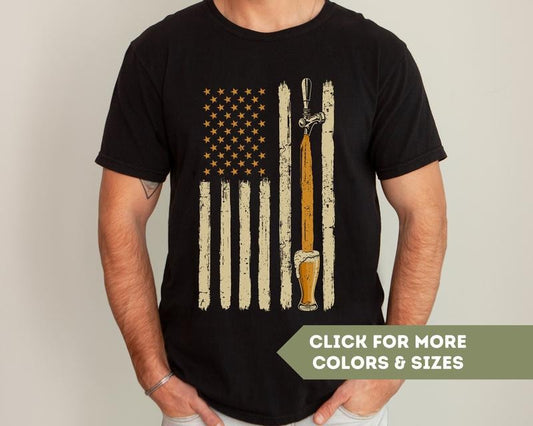 American Flag Craft Beer Tap Shirt For Men - Gift For Beer Lover - Patriotic Usa Craft Beer Shirts For Dad On Father's...