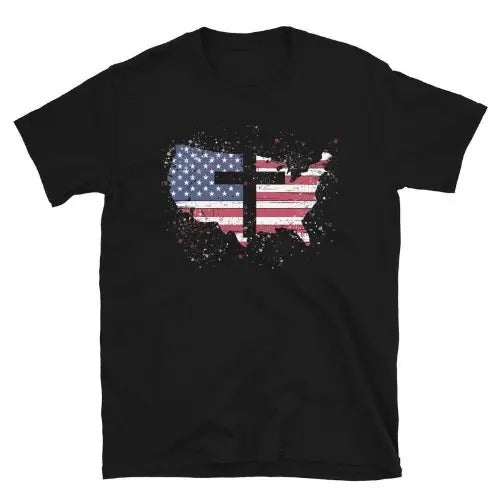 American Flag Cross Shirt, Christian Shirt, United States Shirt, Patriotic Tshirt, 4th of July T-shirt, Religious Shirts,...