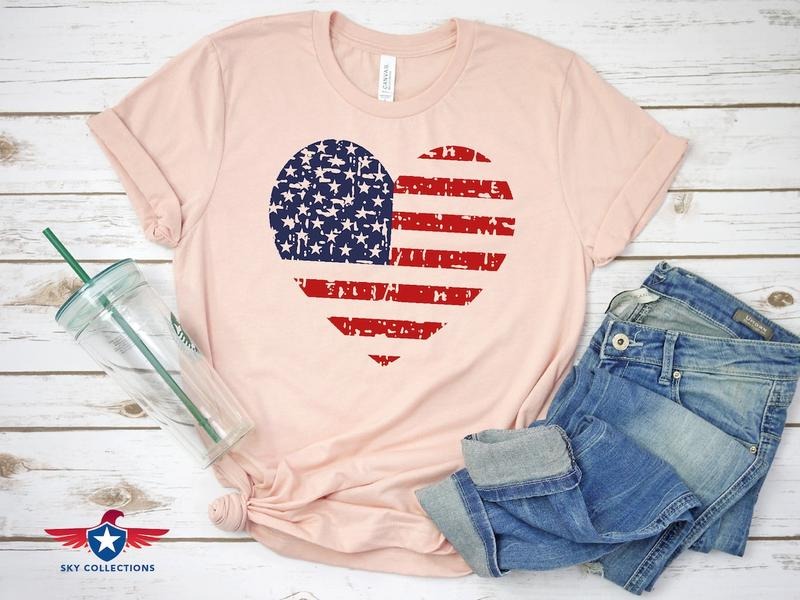 American Flag Heart Shirt, Patriotic Shirt, 4th of July Shirt, Family Matching Shirt Hoodie, Sweatshirt | WearSparks.com
