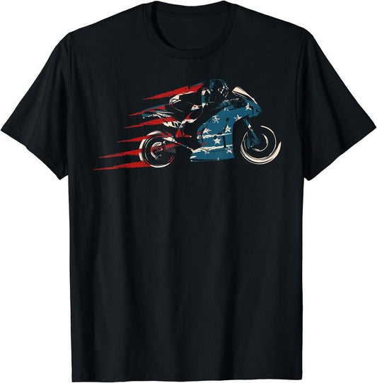 American Flag Super Bike Moto GP 4th of July Dirt Bikers T-Shirt | Unisex Cotton Tee Gift, Crewneck, Short Sleeve Hoodie,...
