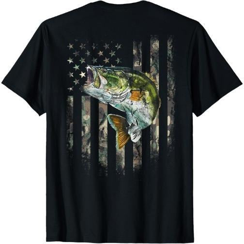 American Flag (Print on the Back) Camo Bass Fish Fishing T-Shirt Made in USA Hoodie, Sweatshirt | WearSparks.com